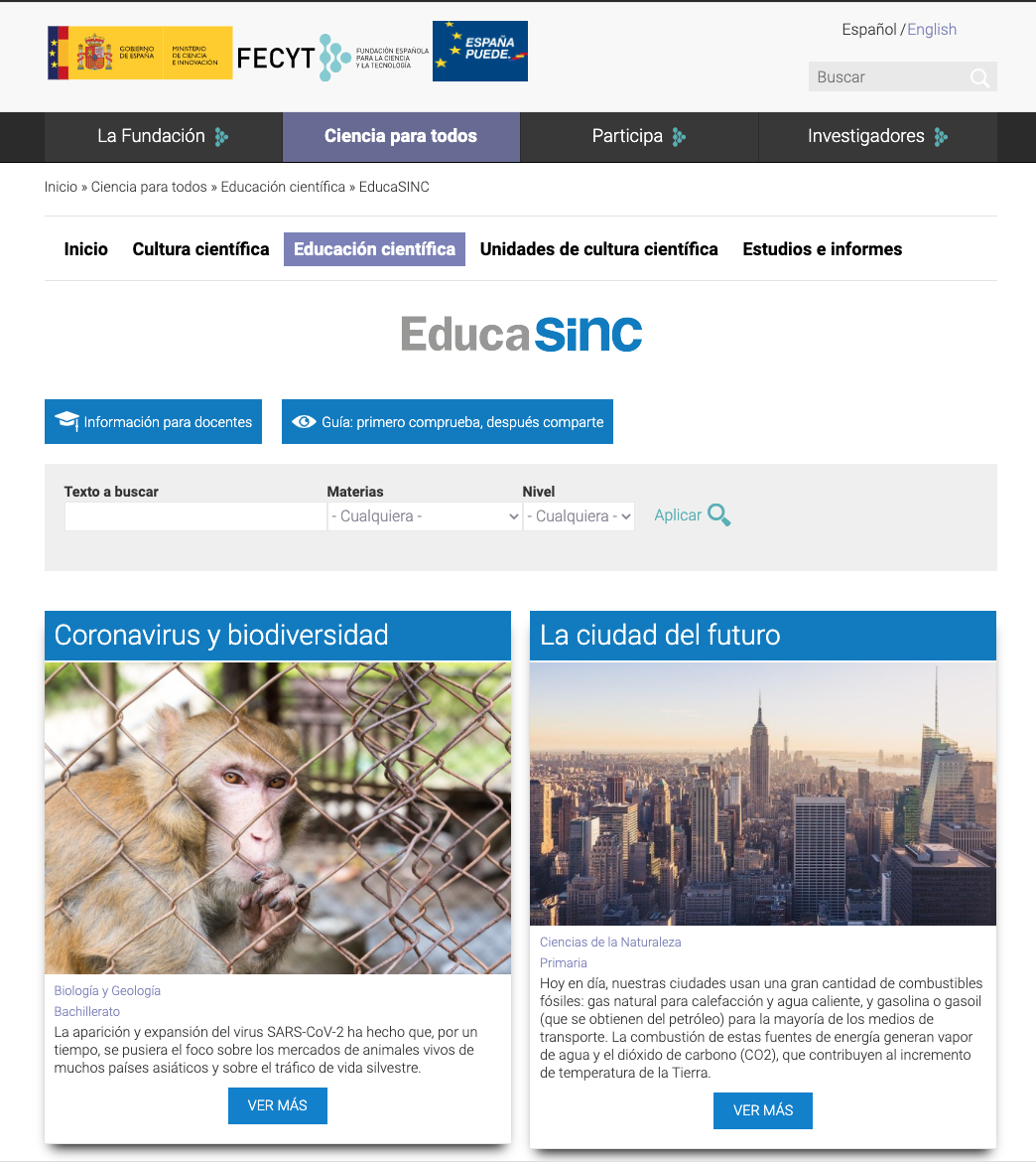 Captura de la web EducaSiNC