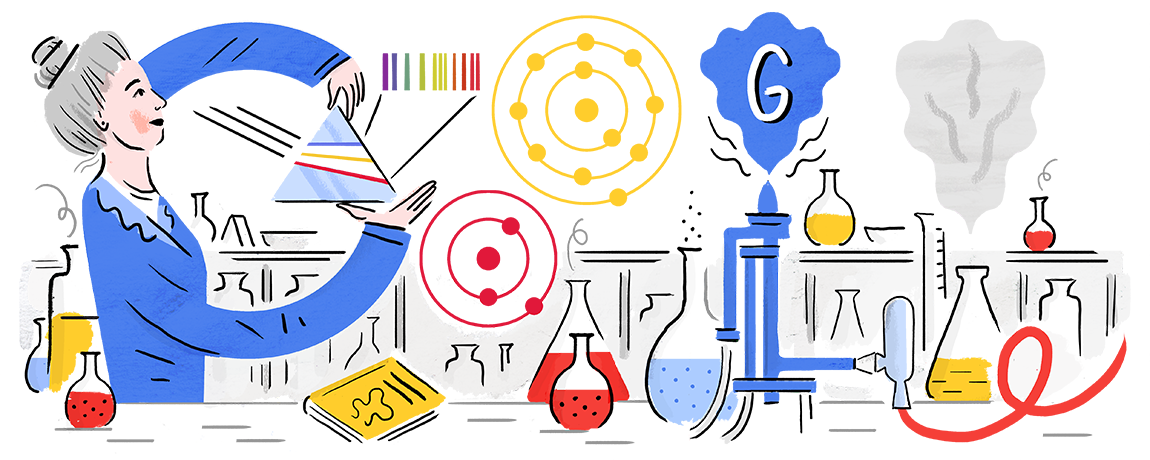 Mujer haciendo experimentos en una ilustración de Google
