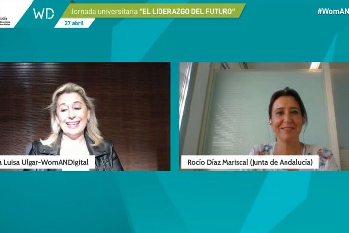 Captura de videoconferencia con María Luisa Ulgar y Rocío Díaz Mariscal
